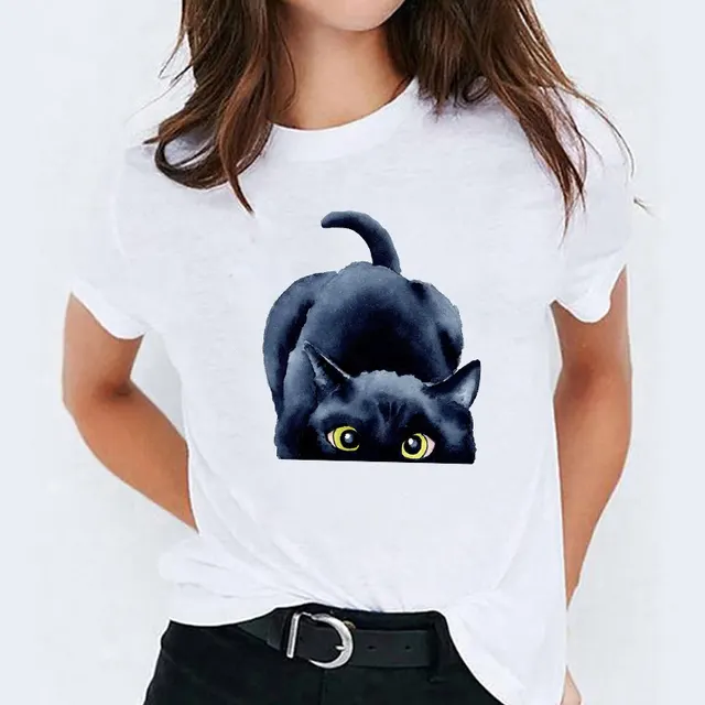 Cat Flamingo Round Neck Print T shirt Short Sleeve Women's Clothing Style 1016 - Shop at LoveMi