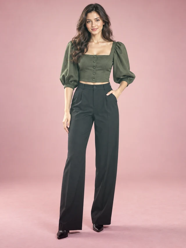 French Vintage Square Neck Shirt Female Army Green - Shop at LoveMi