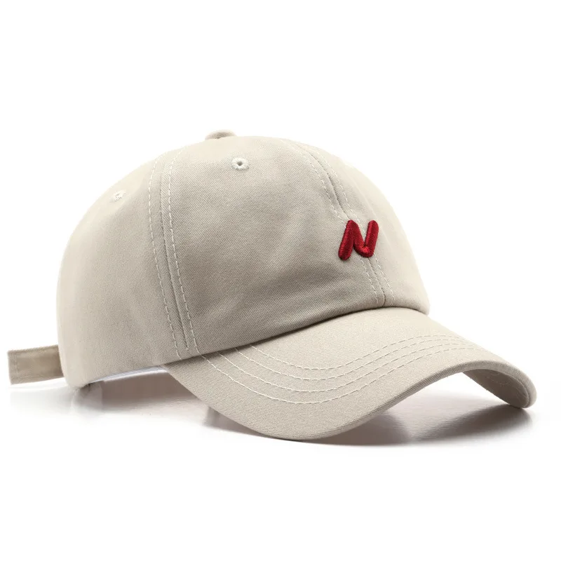 Korean Versatile Letter Embroidered Soft Top Duck Tongue Hat Beige - Shop at LoveMi