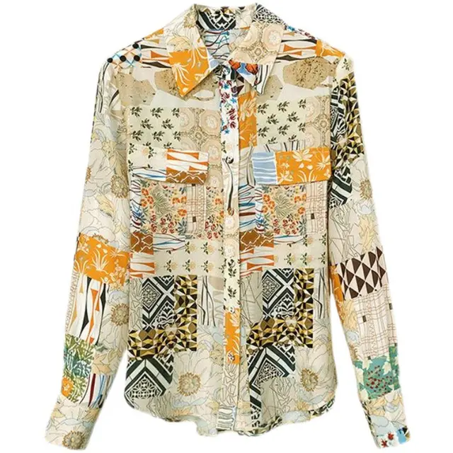 Women's All match Casual Mulberry Silk Long sleeved Shirt Floral Shirt - Shop at LoveMi