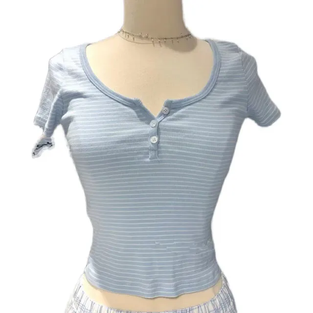 Triple Button Stripe Top Bm Slim Fit Stripe - Shop at LoveMi