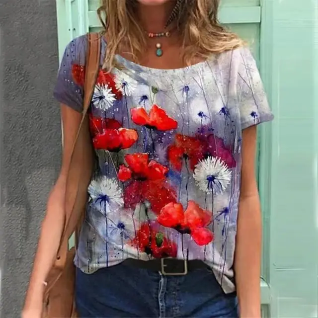 Fashion Ladies T Shirt Flower Pattern Printing A01Zx01738 - Shop at LoveMi