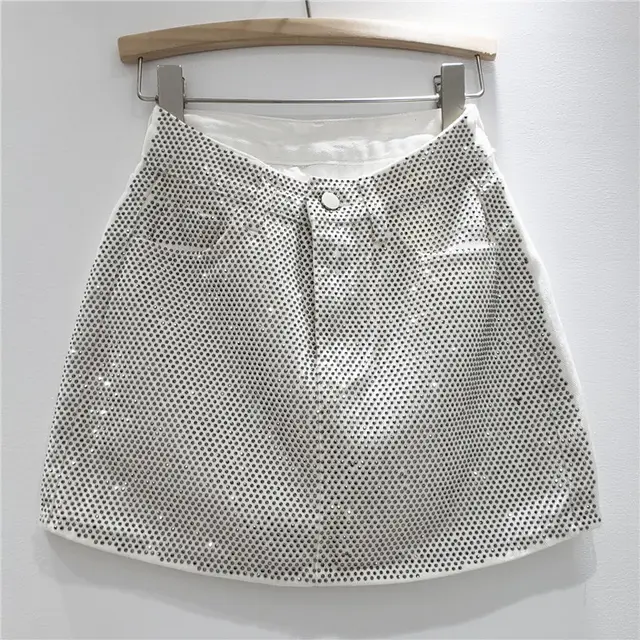 Heavy Industry Hot Diamond Denim Skirt Girl White - Shop at LoveMi