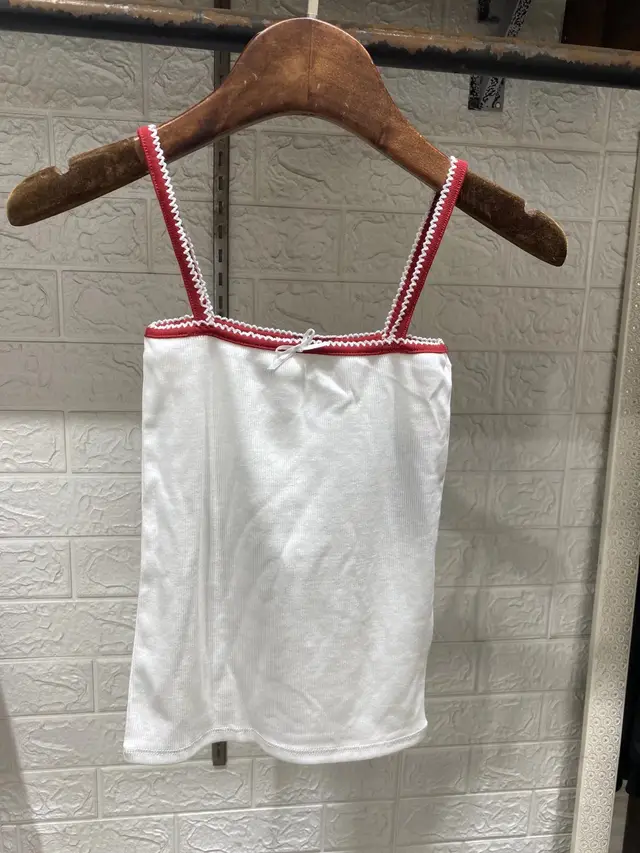 Lace Bow Square Neck Strap Tank Top White Red - Shop at LoveMi