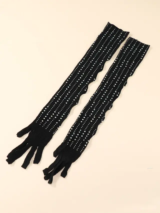 Long Dark Black Fishing Net Rose Gloves Black - Shop at LoveMi