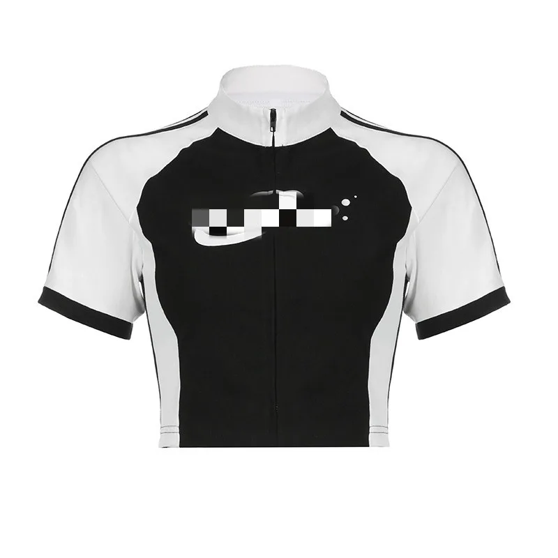 Letter Print Contrast Short Sleeve - Black