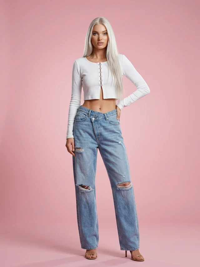 Fashionable Personality Broken Hole Jeans Female Blue - Shop at LoveMi