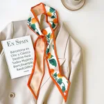 Fruit Pattern Thin Narrow Long Strip Of Silk Scarf Women - Orange