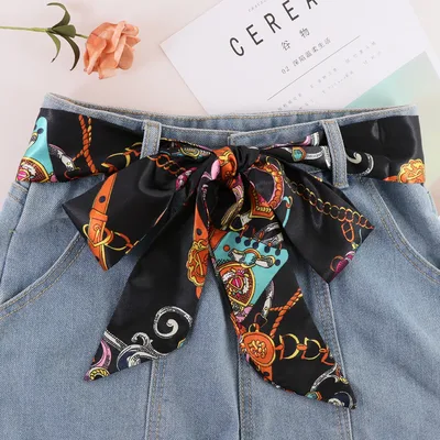 Fashion Women's Ribbon Belt With Skirt Chiffon Thin Narrow Long Small Scarf Black - Shop at LoveMi