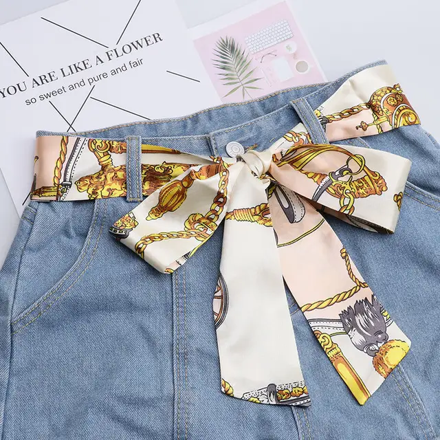 Fashion Women's Ribbon Belt With Skirt Chiffon Thin Narrow Long Small Scarf White Pink - Shop at LoveMi