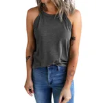 Summer New Solid Color Round Neck Sleeveless Vest For Women - Gray