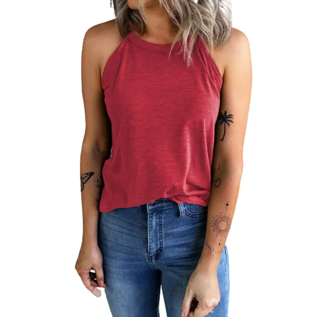 Summer New Solid Color Round Neck Sleeveless Vest For Women Pink - Shop at LoveMi