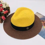 New Color Stitched Braid Top Hat Straw Hat Sun Hat - Coffee Rim