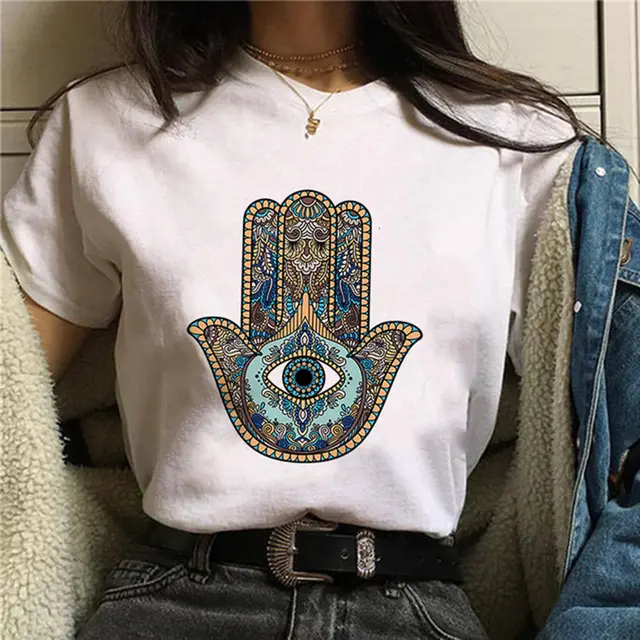 Fashion Lucky Hand Plus Size Round Neck Black Ladies Short Sleeves Child L - Shop at LoveMi