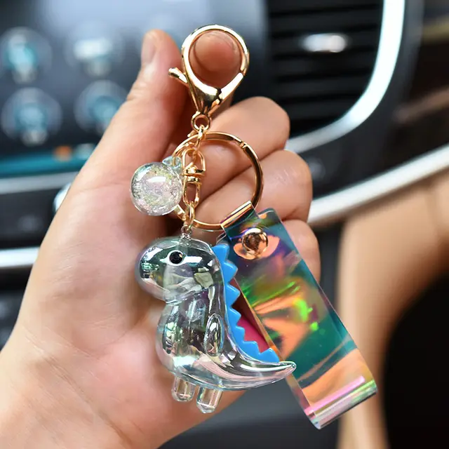 Cartoon Creative Doll Illusion Color Leather Rope Acrylic Dinosaur Buckle Car Chain Bag Accessories Gift Style3 - Shop at LoveMi