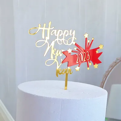 Acrylic New Year Cake Decoration Happy New Year Party Plugin Red Gold Star - Shop at LoveMi