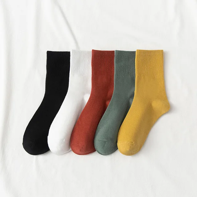 Solid Color Medium Tube Cotton Socks Women's Fox Embroidery High Top Corset Waist Yellow - Shop at LoveMi