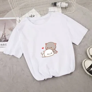 European And American Embrace Peach 3D Digital Printing Casual Round Neck Short Sleeves - White