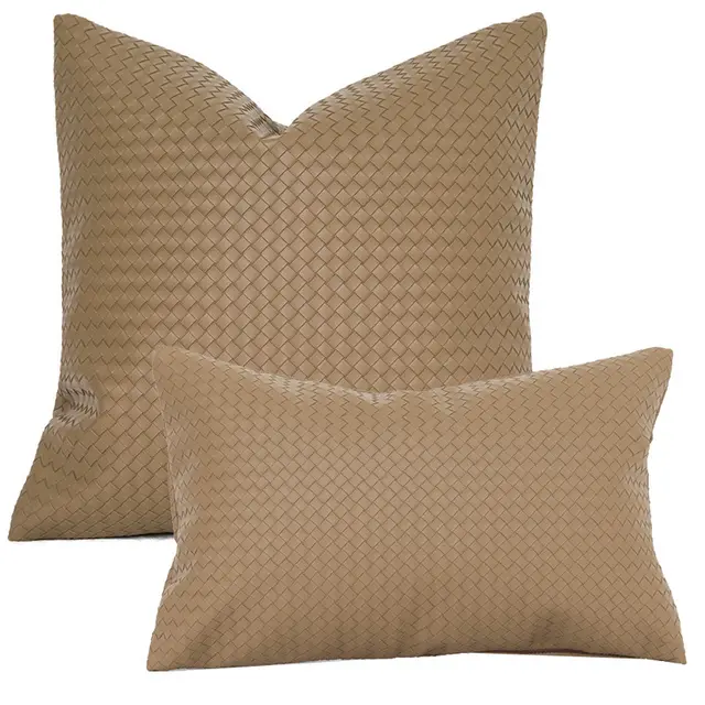 Woven Textured PU Leather Throw Pillow Cover Aromatic Color - Shop at LoveMi
