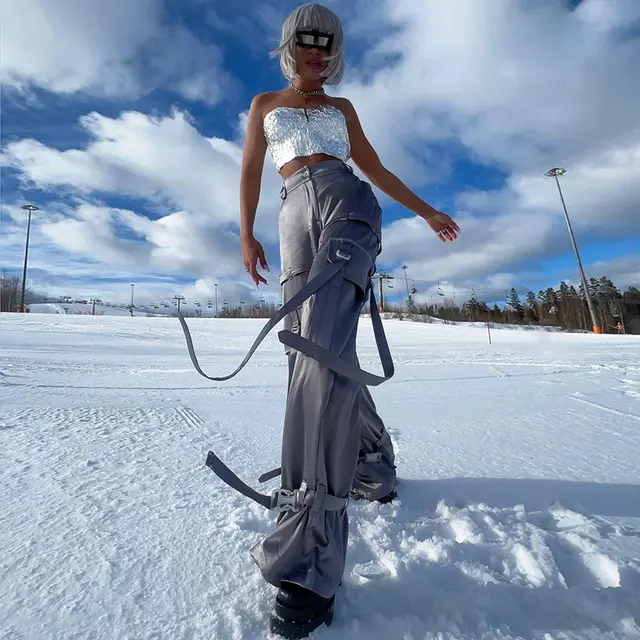 Functional Gray Streamer Design Overalls Women Grey - Shop at LoveMi
