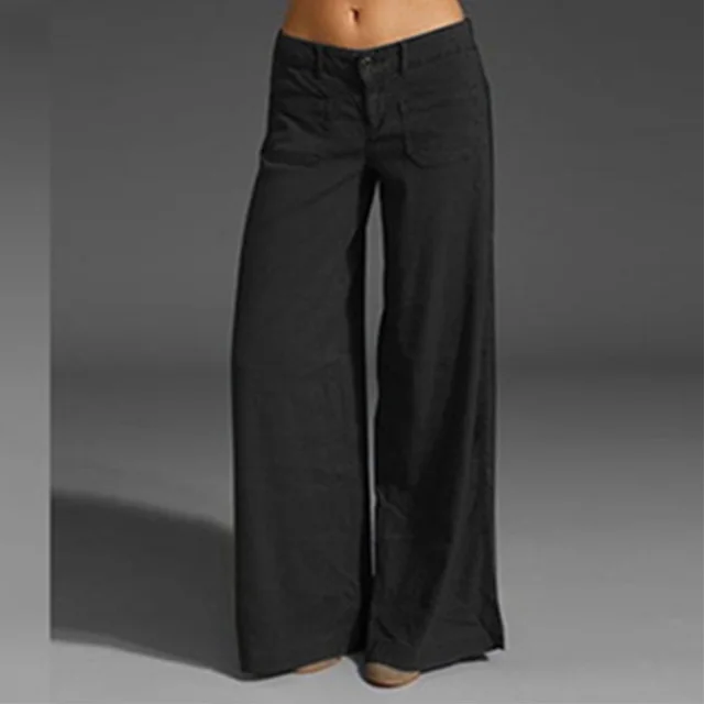 European And American Ladies Trousers Slimming Patchwork Multi pocket Wide Leg Black - Shop at LoveMi