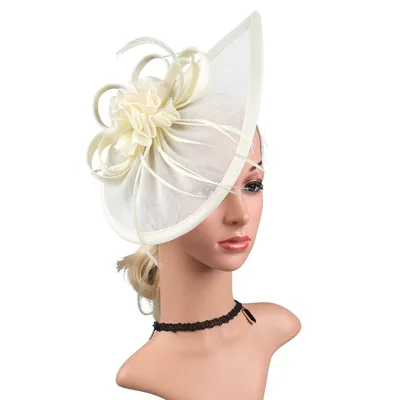 Linen Bridal Fashion Headdress Flower Socialite Evening Party Dress Billycock Beige - Shop at LoveMi