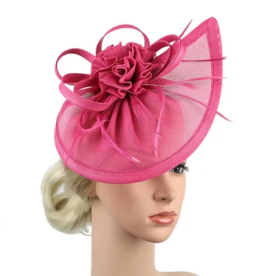 Linen Bridal Fashion Headdress Flower Socialite Evening Party Dress Billycock Rose Red - Shop at LoveMi