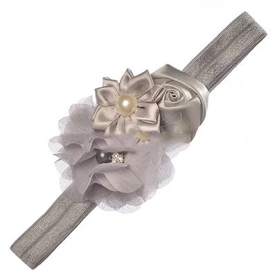 Pearl Chiffon Frayed Multi angle Flower Combo Hair Band European And American Baby Elastic Headband Gray - Shop at LoveMi
