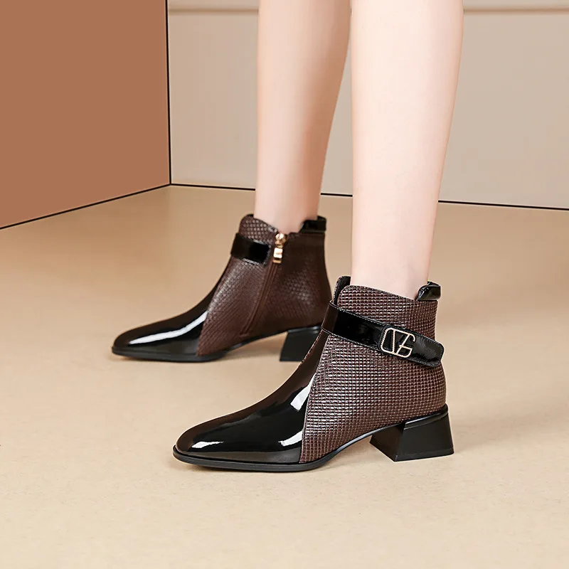Autumn And Winter New Chunky Heel Pointed-toe Fashion Ankle Boots - Single Lining-37