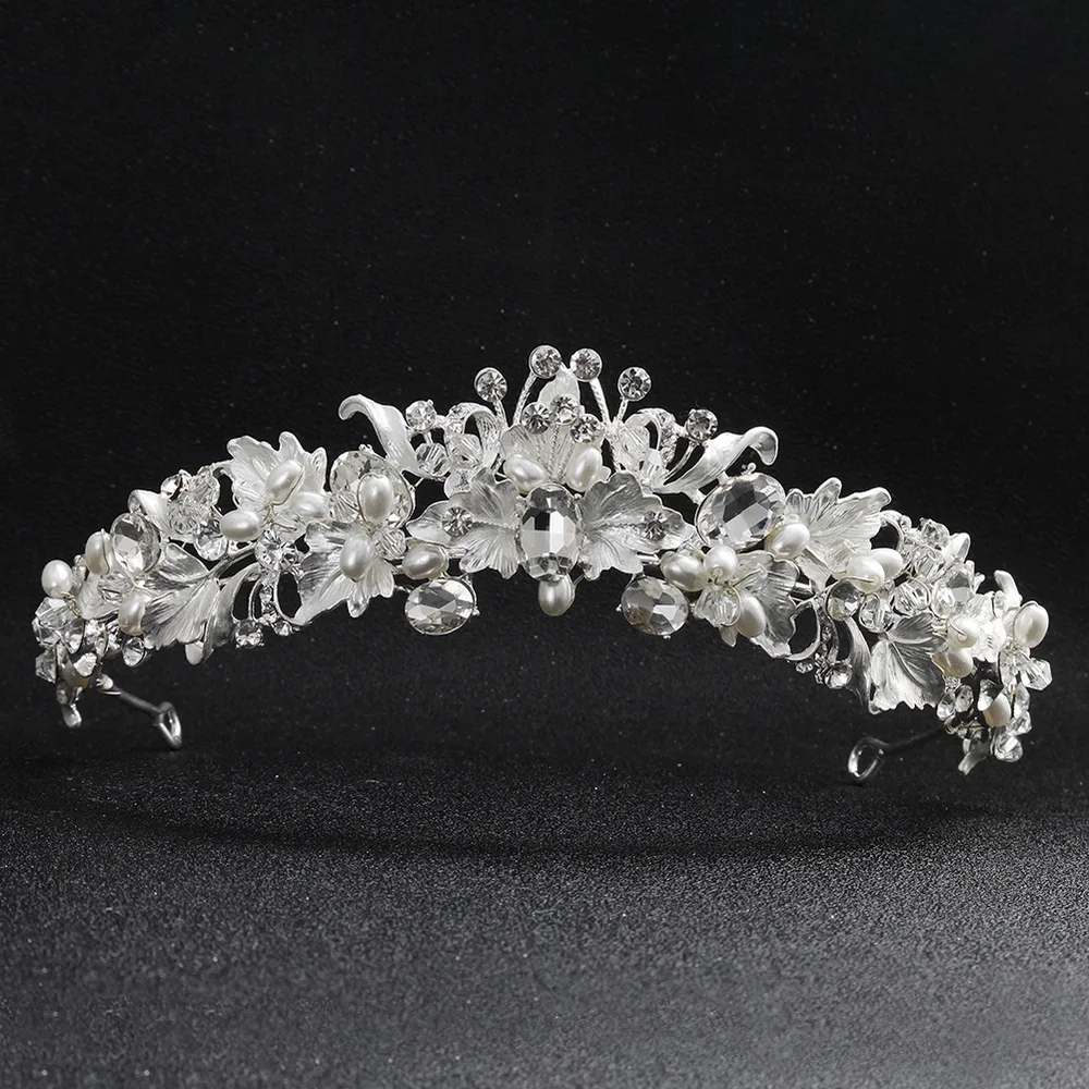 Design Bridal Crown Baroque Flowers Silver - Shop at LoveMi