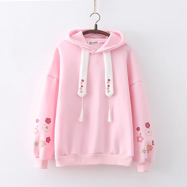 Plum Blossom Printed Hooded Sweatshirt Girl Pink - Shop at LoveMi