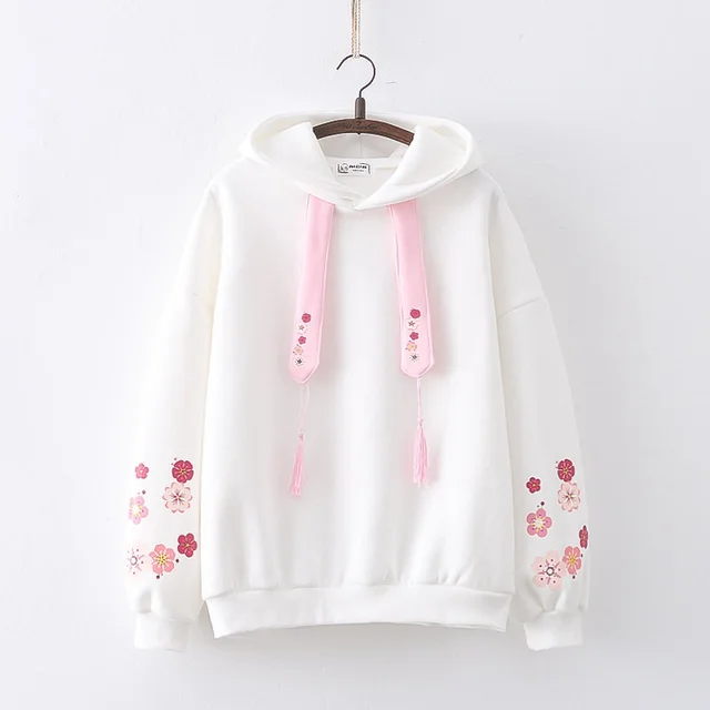 Plum Blossom Printed Hooded Sweatshirt Girl White - Shop at LoveMi
