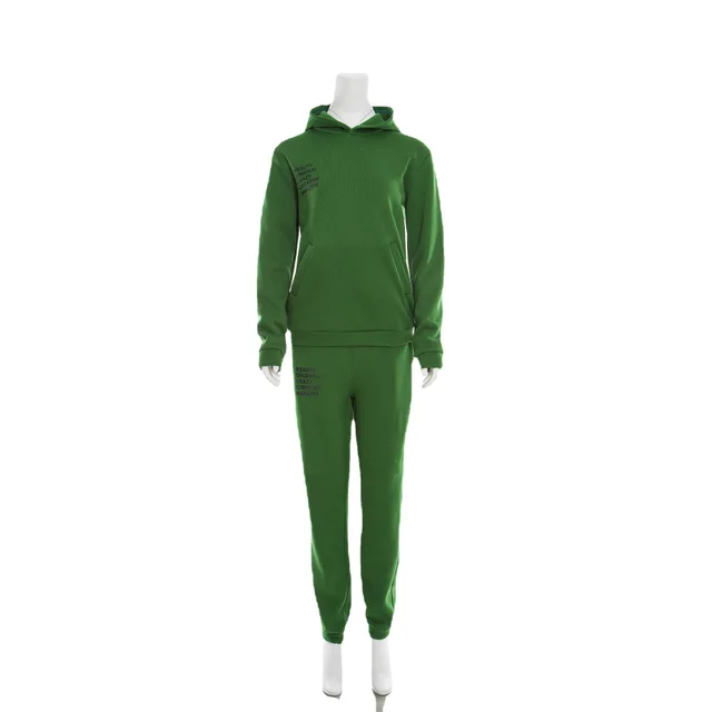 Women's Sports Casual Letter Sweater Ankle tied Sweatpants Suit Two piece Set Dark Green - Shop at LoveMi