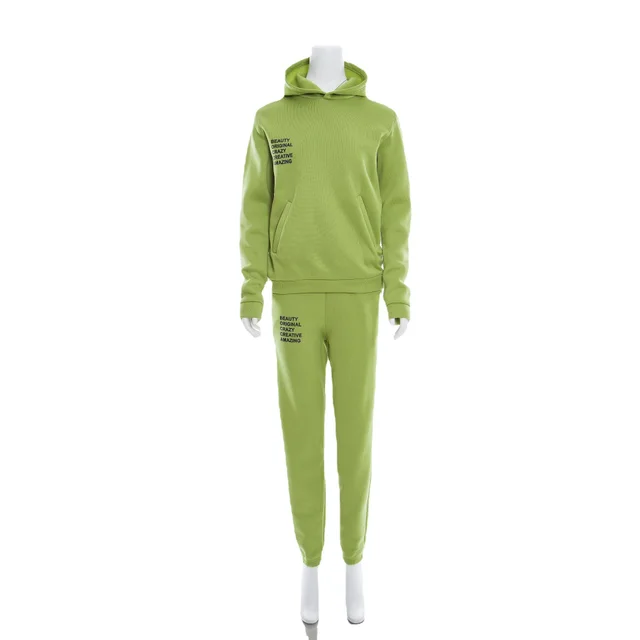 Women's Sports Casual Letter Sweater Ankle tied Sweatpants Suit Two piece Set Light Green - Shop at LoveMi