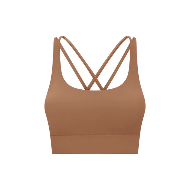 Yoga Bra Top Cross Shoulders Burnt Orange - Shop at LoveMi