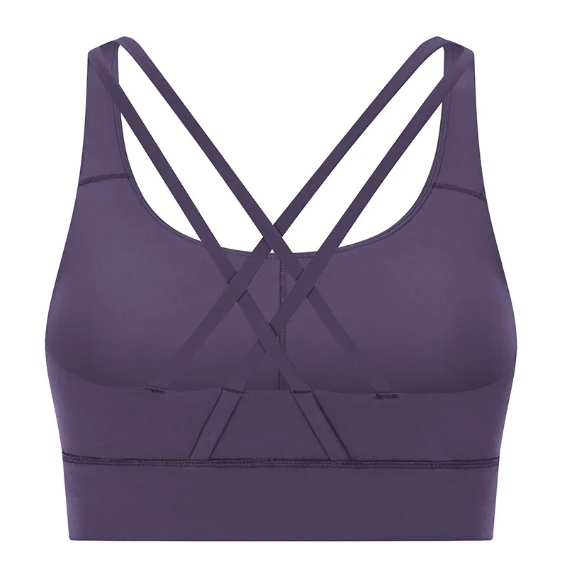 Yoga Bra Top Cross Shoulders Grey - Shop at LoveMi