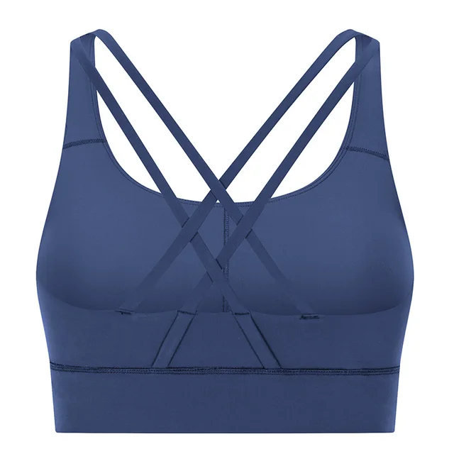 Yoga Bra Top Cross Shoulders Tin Blue - Shop at LoveMi