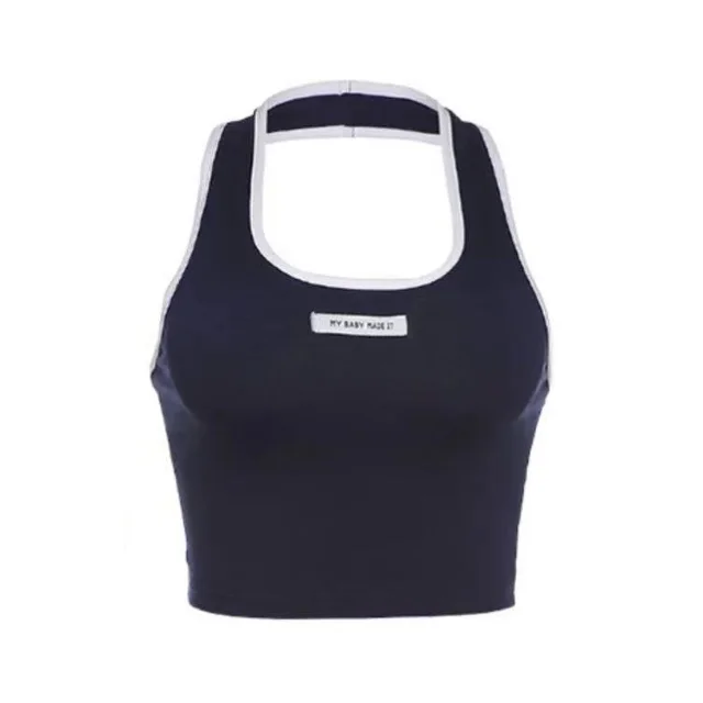 Sweet Spicy Girl Neck Hanging Strap Women's Sports Vest Dark Blue - Shop at LoveMi