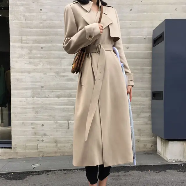 Mid length Over the knee Trench Coat Apricot - Shop at LoveMi