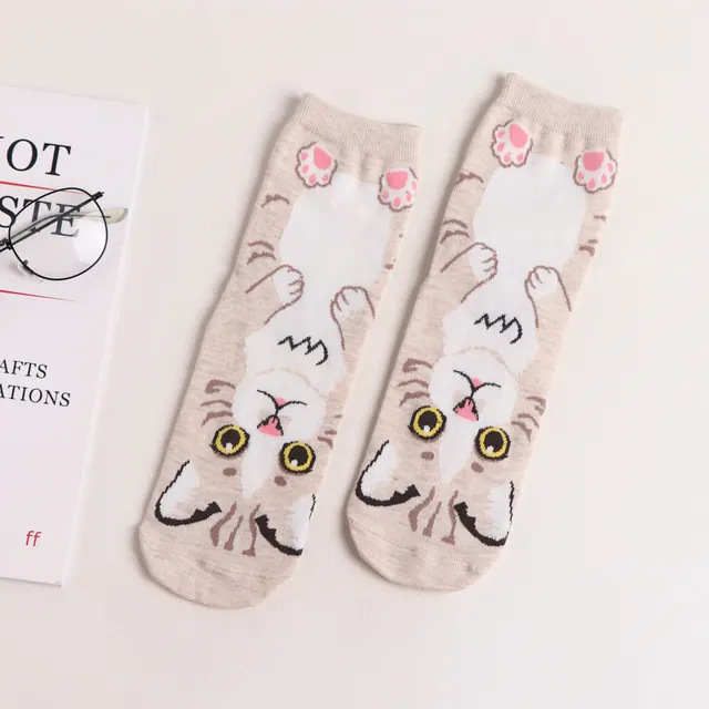 Straight Socks Animal Cute Female Cat Cotton Comfortable Tube Socks Beige - Shop at LoveMi