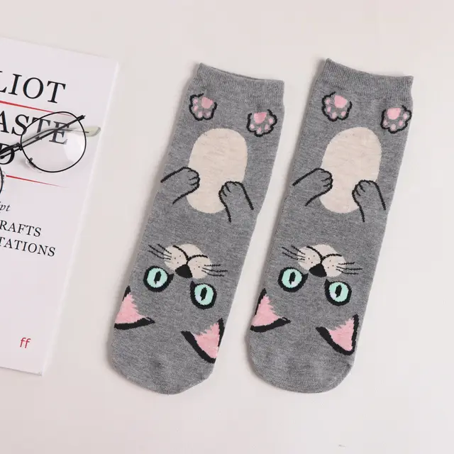 Straight Socks Animal Cute Female Cat Cotton Comfortable Tube Socks Light Gray - Shop at LoveMi