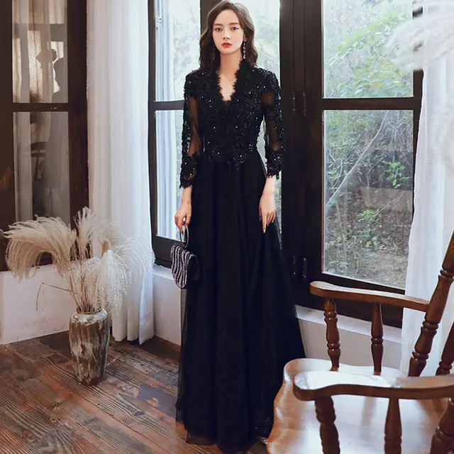 Black Evening Dress Feminine And Luxurious Black Long Style - Shop at LoveMi