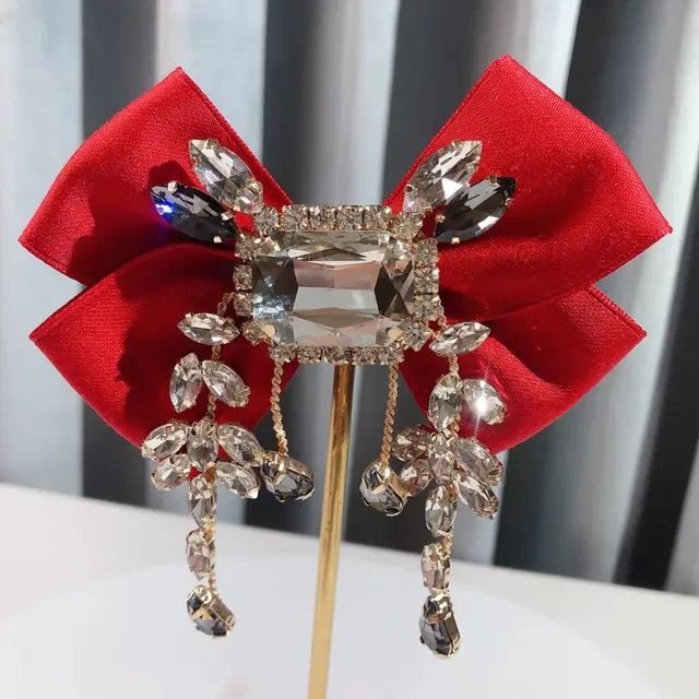 Rhinestone Solid Vintage British Bow Tie Breast Pin Brooch Red - Shop at LoveMi