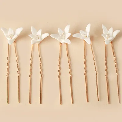 White Ceramic Flower Hair Accessories For Wedding Brides In Europe And America Style E - Shop at LoveMi
