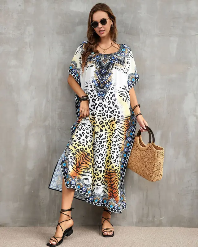 Polyester National Wind Positioning Printed Beach Smock Robe Type Sunscreen Shirt Holiday Dress Color19 - Shop at LoveMi