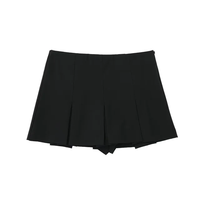 European And American Style High Waisted Wide Pleated Pants Skirt Black - Shop at LoveMi