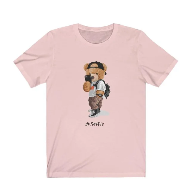 European And American Selfie Teddy T shirt Digital Printing Casual Round Neck Short Sleeves Pink - Shop at LoveMi