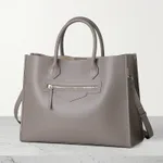 Women's Large Capacity Genuine Leather Tote Bag - Grey