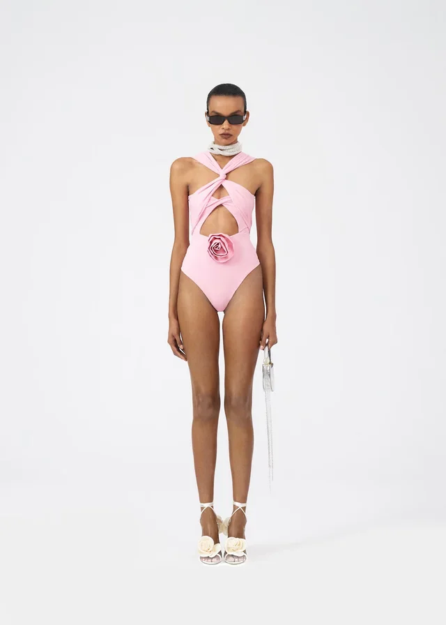 Three dimensional Rose Flower Cross Hollow Ladies Jumpsuit Pink - Shop at LoveMi
