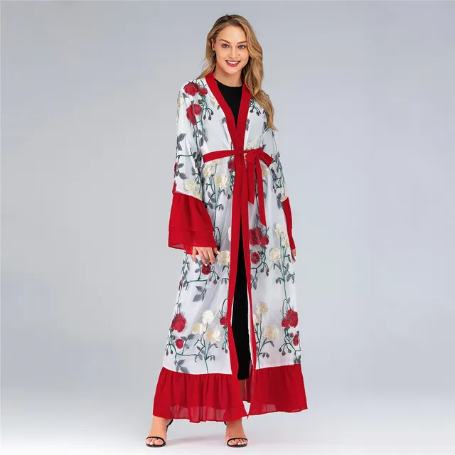 Middle Eastern Embroidered Patchwork Cardigan Red - Shop at LoveMi